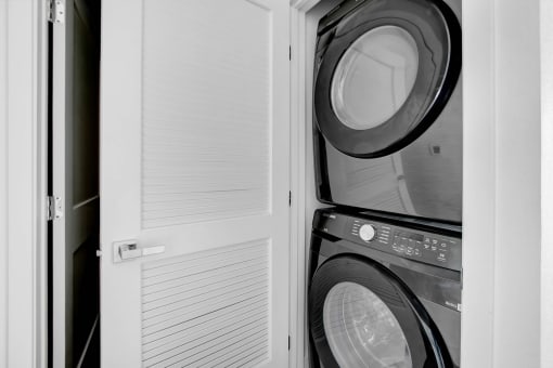a washing machine and a dryer in a closet