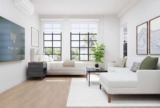 Studio featuring sleek finishes and cozy living