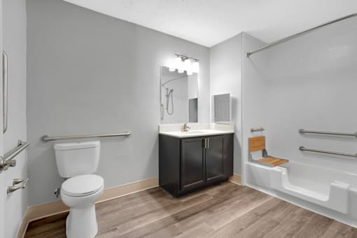 ADA-compliant bathroom in a 1-bedroom, 1-bathroom apartment at Briarwood Apartments in Lexington.