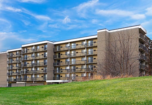 Balconies on the exterior of the Kentwood Square apartment building.