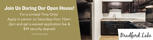 A real estate advertisement for Bradford Lake with a kitchen interior image.