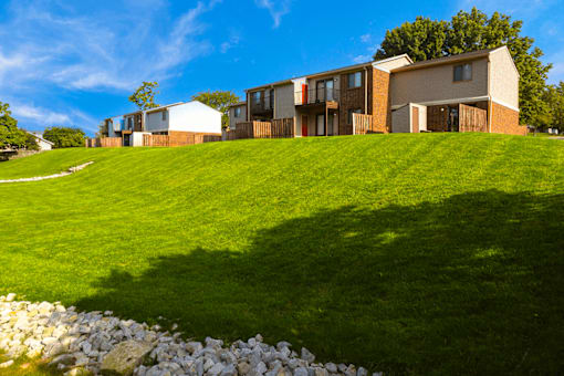 Exterior view of Henderson Court Apartments showcasing architecture and well-maintained surroundings.