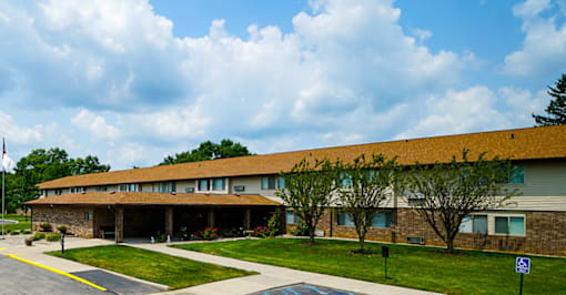 Exterior view of a building at Wesley Park Apartments.