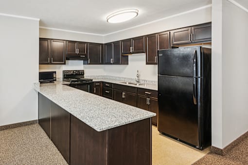 Clubhouse kitchen at Fairington Apartments in Clarksville, Indiana.