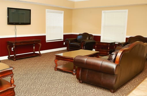 Clubhouse with seating and cable tv.