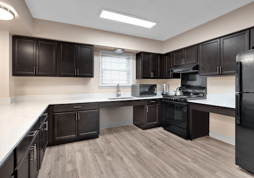 Community room kitchen at Briarwood Apartments in Lexington.