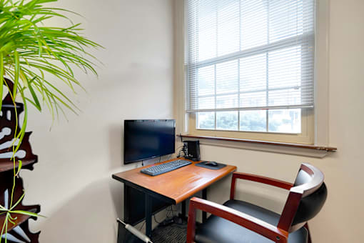 Computer station in the community room at Fairington of Louisville.