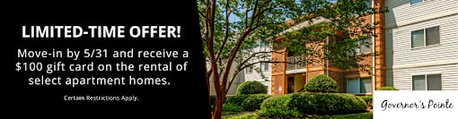A promotional image for a limited-time offer to receive a $100 gift card for moving into select apartment homes by a certain date.