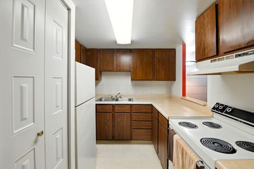 Kitchen in a one-bedroom apartment at Hammond Elderly Apartments.