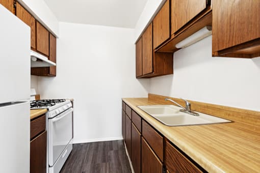 Kitchen in a two-bedroom apartment at Carriage House Apartments, Muncie, IN