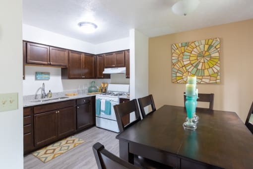 Kitchen and dining in a 2 bedroom apartment at  Addison on Main