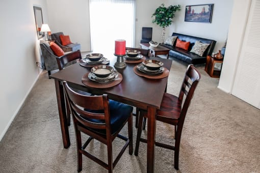 Spacious and well lit living and dining space at Bradford Lake Apartments