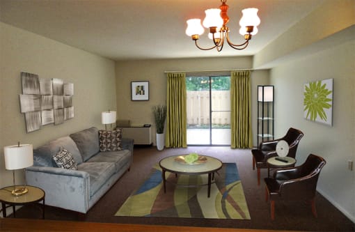 Living Room with sliding glass door entry to patio or balcony.
