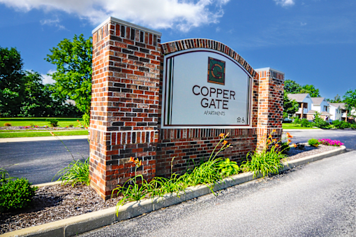 Monument sign at Copper Gate, Indiana, 47909