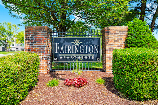 Monument sign at Fairington Apartments in Clarksville, Indiana.