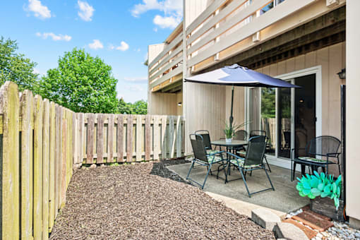 Patio area at Fairington Apartments in Clarksville, Indiana.