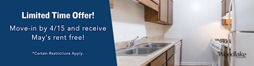 A kitchen with a stove, sink, and cabinets is on offer for rent.