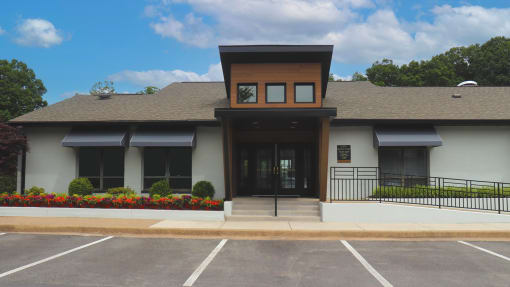Exterior of the clubhouse at Woods of Fairfax.