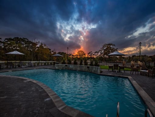 Pool View In Night at Westport Apartments, Norfolk