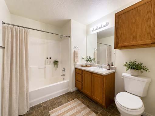 Liberty Landing Apartments, West Jordan, UT, bathroom with a toilet, sink, and shower.