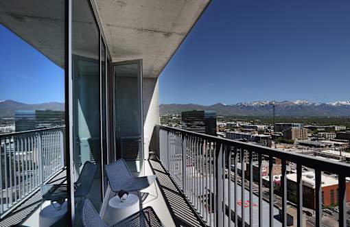 Liberty Sky Apartments Salt Lake City Utah Balcony with Mountains in Background