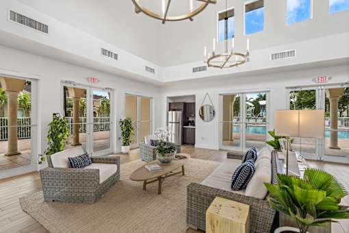 a living room with couches and a table