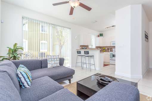 a living room with a couch and a table
