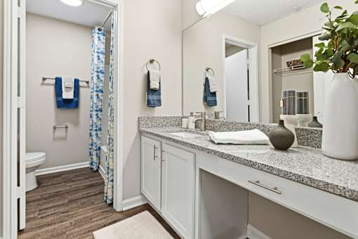 A bathroom with a toilet, sink, and a mirror.