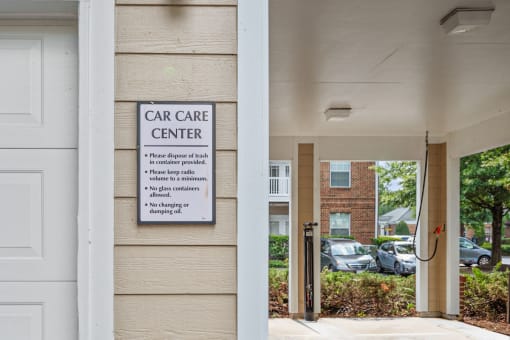 The rules for using the car care center at Centerville Manor Apartments in Virginia Beach