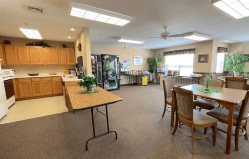 the community room and kitchenette area at Algonquin Manor