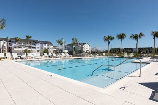 a large swimming pool with palm trees in at Lake Nona Concorde