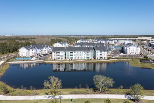 The large beautiful pond beside the apartment buildings at Lake Nona Concorde
