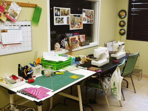 craft room with sewing machines and more at B'nai B'rith I, II, & III apartments in deerfield beach