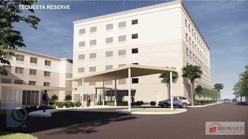 Exterior rendering of Tequesta Reserve affordable senior apartments in Davie, Florida.