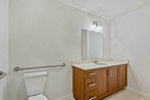 a bathroom with a toilet and a sink and a mirror