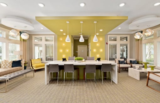 leasing center with work desks and guest chairs