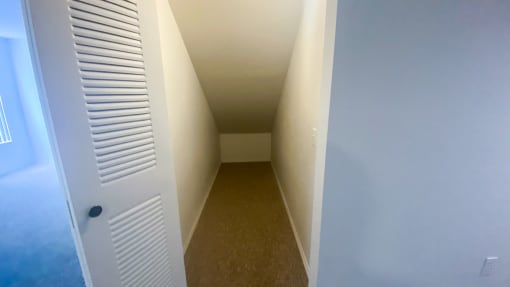 long storage closet with single folding door