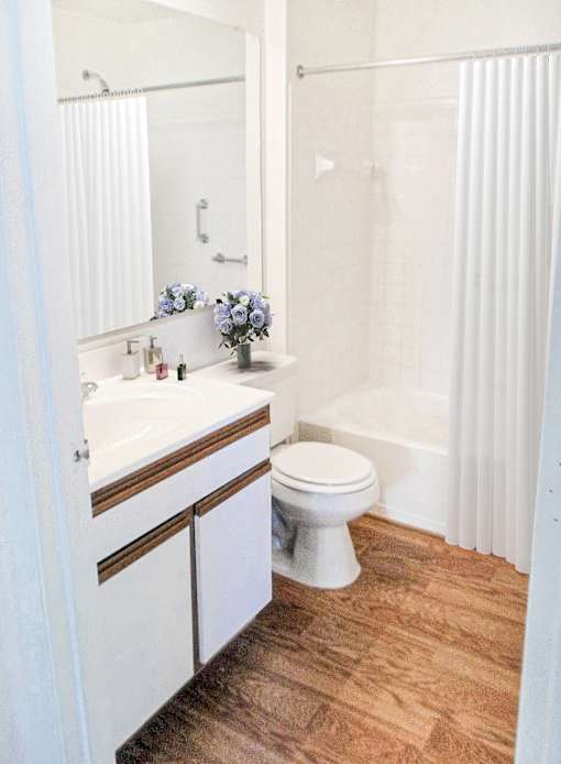 A white toilet sits in a bathroom next to a sink.