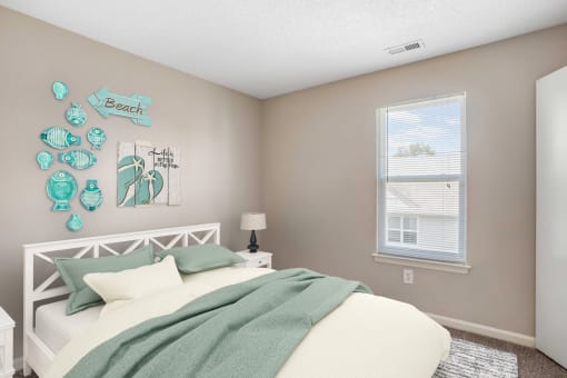 Bedroom with virtual bed with night stands and lamps