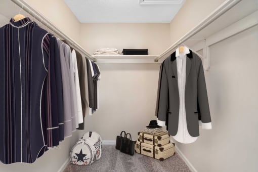 Closet with shelves and virtual clothes