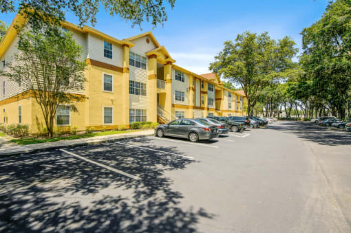 Building exterior and parking lot with native landscaping