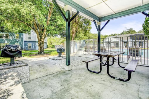Covered Picnic Area with Tables and Park Style Charcoal Grill