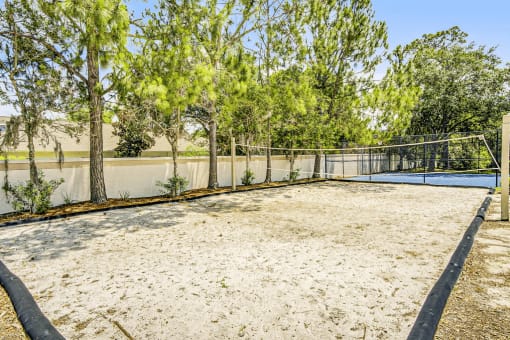 Sand volleyball court with native landscape