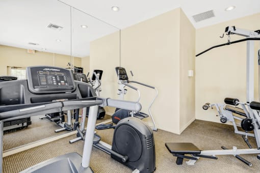 Fitness center with cardio and strength machines.