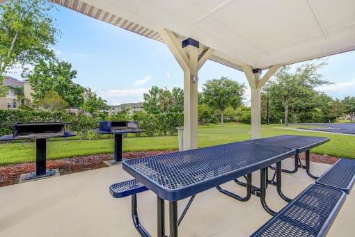 picnic table and grill at the whispering winds apartments in pearland, tx
