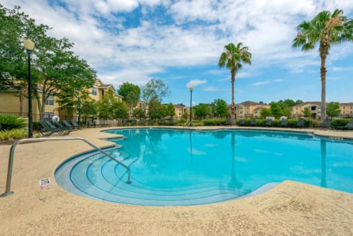 Swimming Pool Stair with Palm Trees in The Background