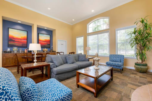 Clubhouse Seating Area with Blue Accents