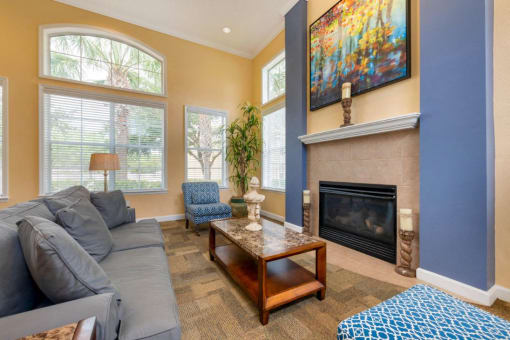 Clubhouse Seating Around Fireplace