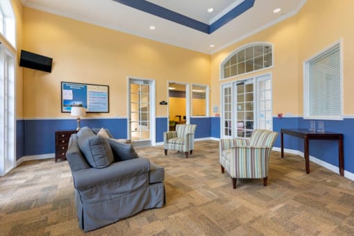 Clubhouse Seating Area with Community Event Bulletin