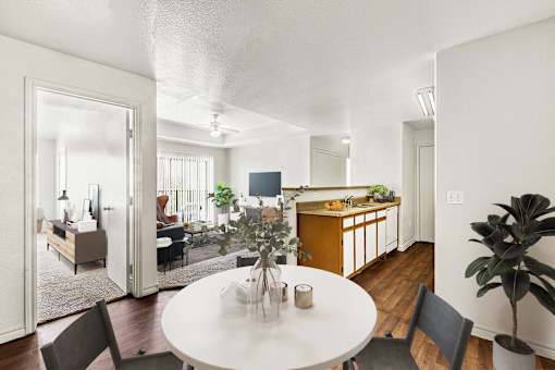 Open concept dining and living space with kitchen at Tierra Antigua Apartments, ARIZONA, 85207